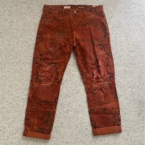 Pilcro Rust Orange Patterned Distressed Capri Jeans